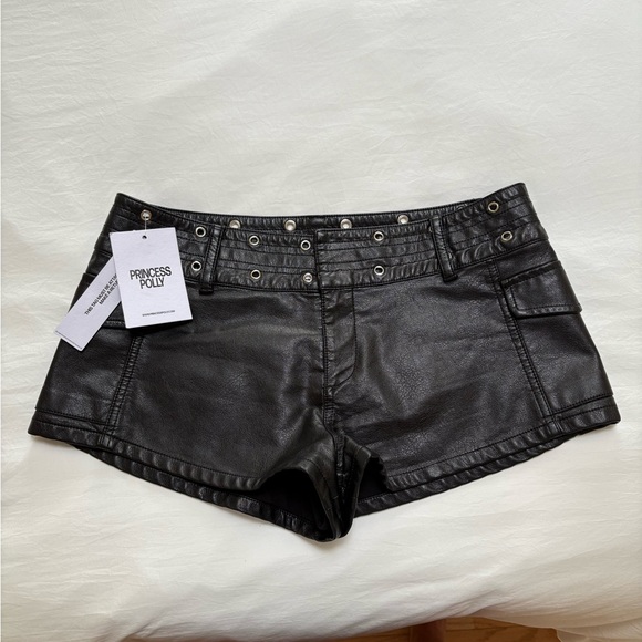 Princess Polly “Leather” Black Shorts - Picture 1 of 3